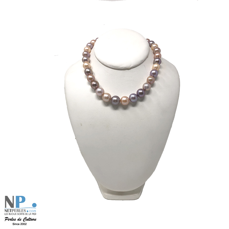 Collier de perles de Culture d'Eau Douce, 3 couleurs naturelles mélangées pour faire un ensemble harmonieux et magnifique